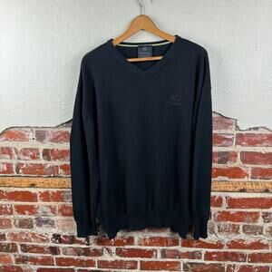 Mercedes Benz Sweater Sz XL Black Cotton Blend V Neck Pullover Embroidered Logo